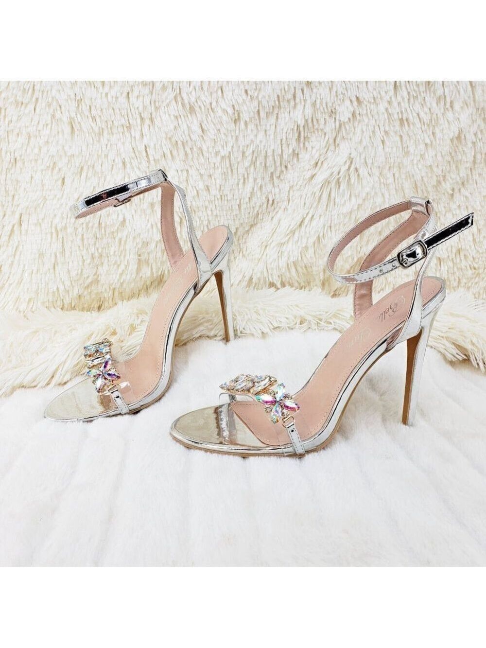 Jeweled Toe Strap High Heel Sandal Shoes Silver - Picture 10 of 10